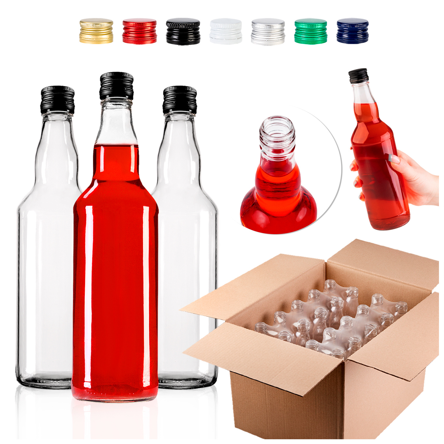 TEMU 20x Bouteille en Verre Monopol 0,5L + Bouchons pour Liqueurs, Eau-de-vie et Jus