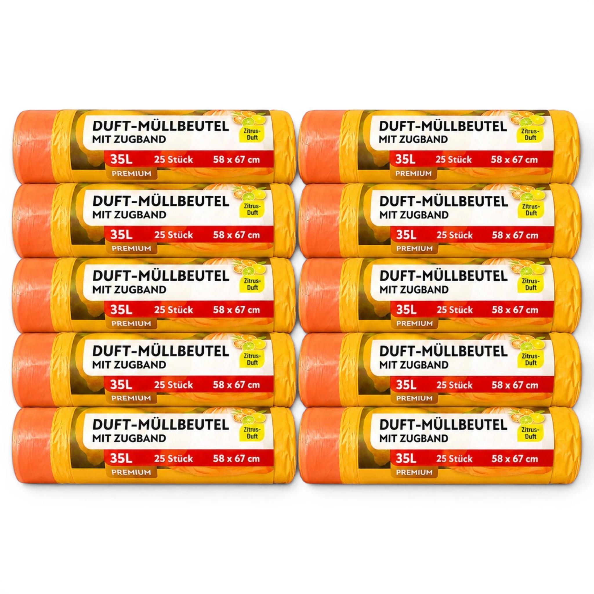 Image of 250 Trash Bags With Fresh Citrus Scent - 35 - 10-pack (10 X 25 Bags) - Individually Removable - Ideal For Restaurants, Household, And Office