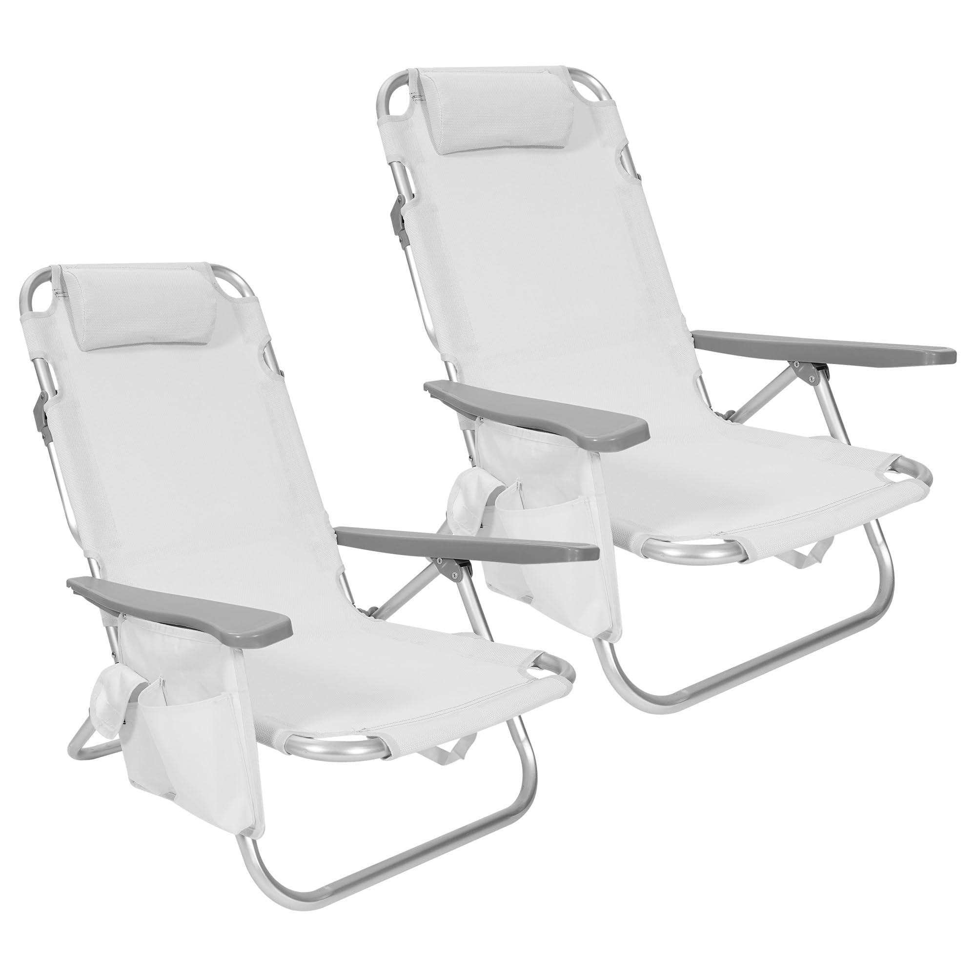 TEMU 2-person Beach Folding Chair Set In Aluminum With Headrest And Side Pocket, Low Beach Chair With Armrests, Breathable And Resistant Fabric -