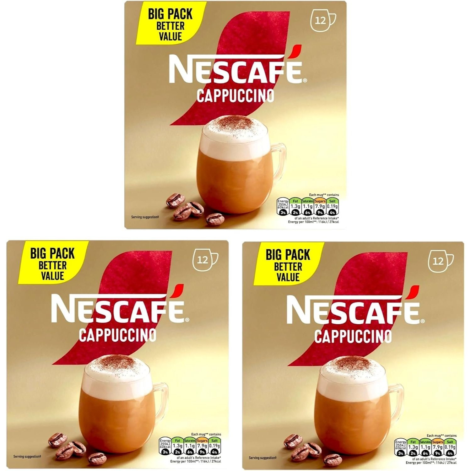 TEMU Nescafé Cappuccino X12 Instant Coffee Sachets (pack Of 3, Total 36 Sachets)