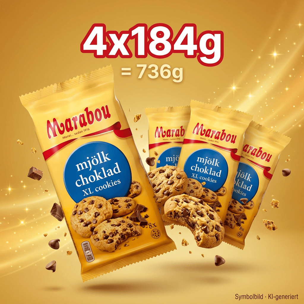 Marabou - Milk Chocolate Xl - Extra Large With Milk Chocolate Chunks - 8 Pieces Per Pack - 4x184g 736g - Best Before 10.08.2026