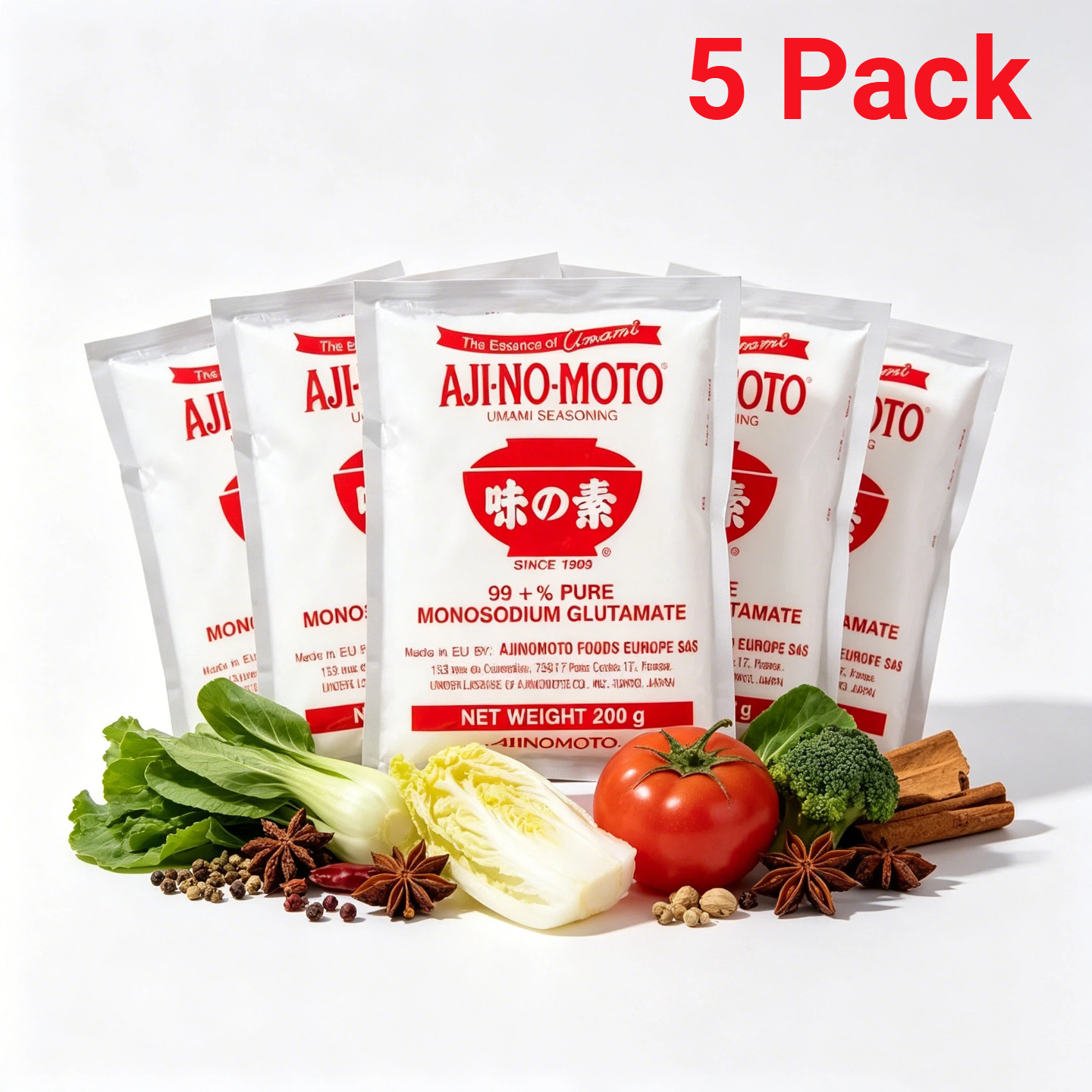Image of 5 Packs Aji-no-moto Umami Seasoning Powder 5×200g, Classic Japanese Cooking Seasoning For Soups, Noodles, And Dishes.