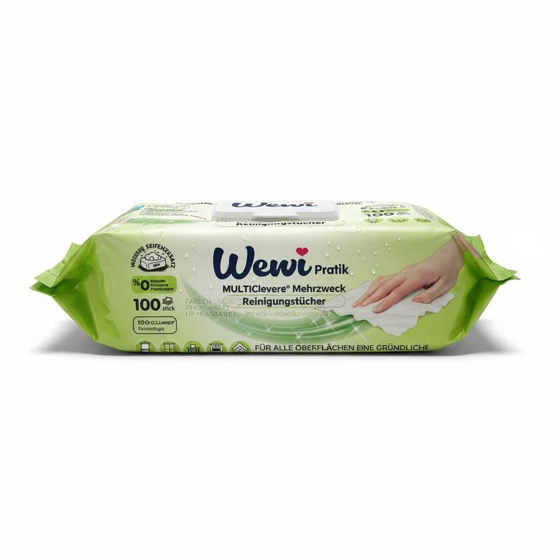 Wewi Practical Wet Wipes 100 Sheets With White Soap Additive, Green