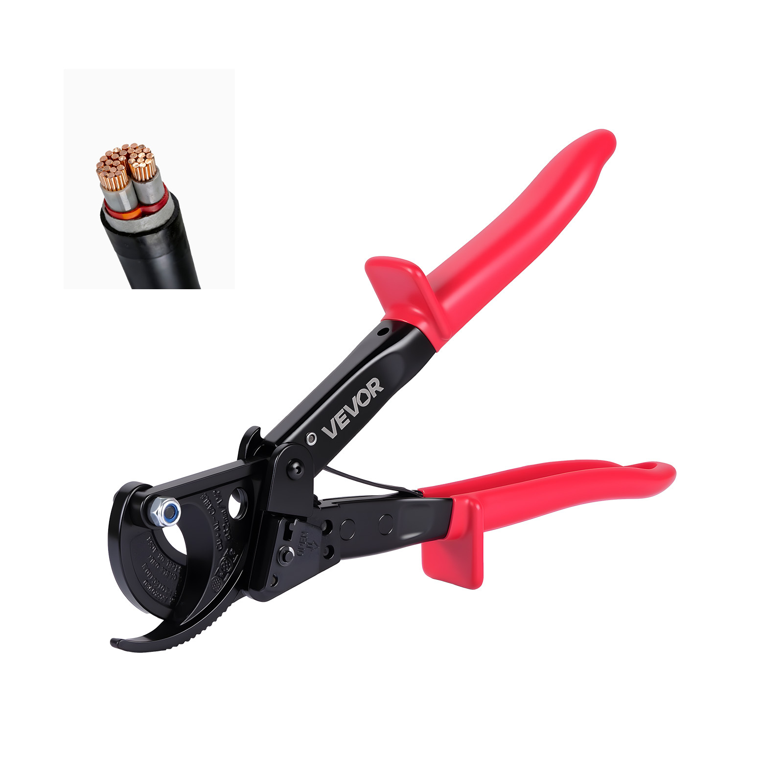 Vevor Ratcheting Cable Cutter, Spring Steel With Pvc-coated Handles, Quick-release Button, Heavy Duty Ratchet Cable Wire Cutter For Cutting Copper & Aluminum Cables Up To 474 / 240 Mm²