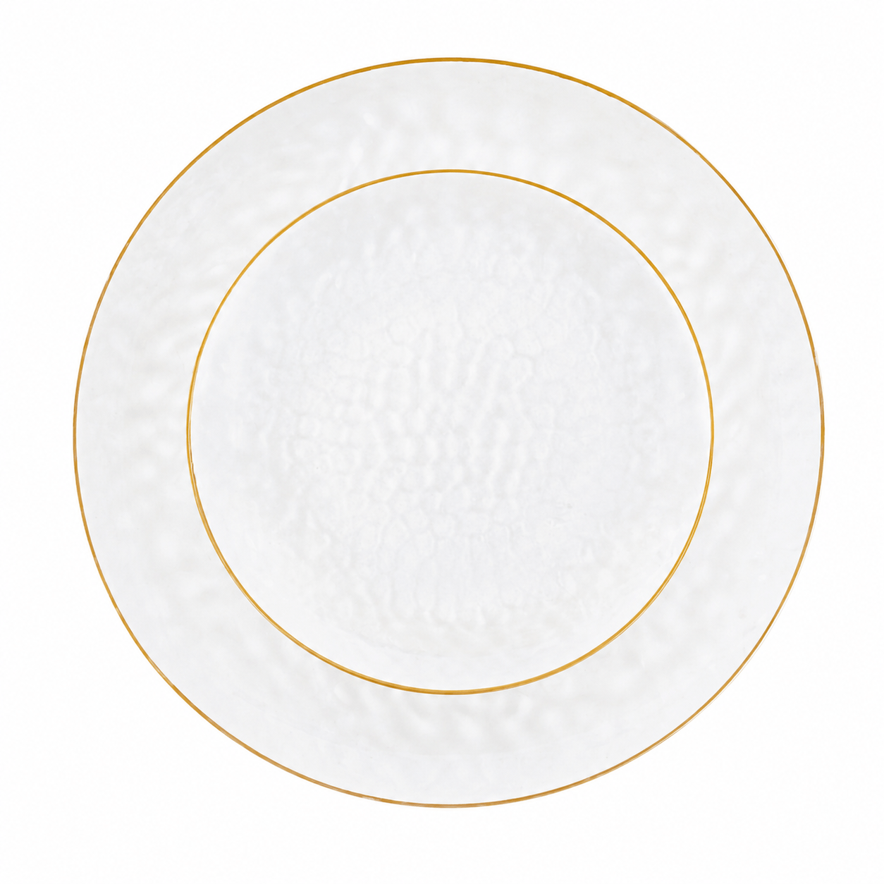 TEMU Assiettes Effet Cristal Réutilisables Plastique, Transparentes avec Bordure Dorée, 16 Pièces, Grande 25.5cm - Petite 18cm, PVC Brillant, Lavable