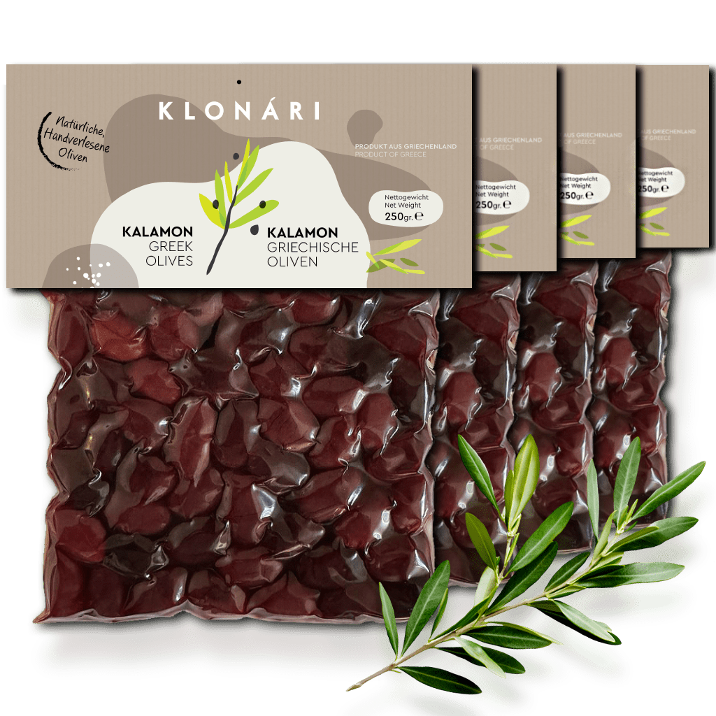 Image of Klonári Olives With Pits – 4 X 250 G Vacuum-packed | Hand-picked & Without Preservatives | Pickled In Vinegar And Sea Salt Brine | 100% From Greece | Ideal For Salads, Antipasti & Mezze