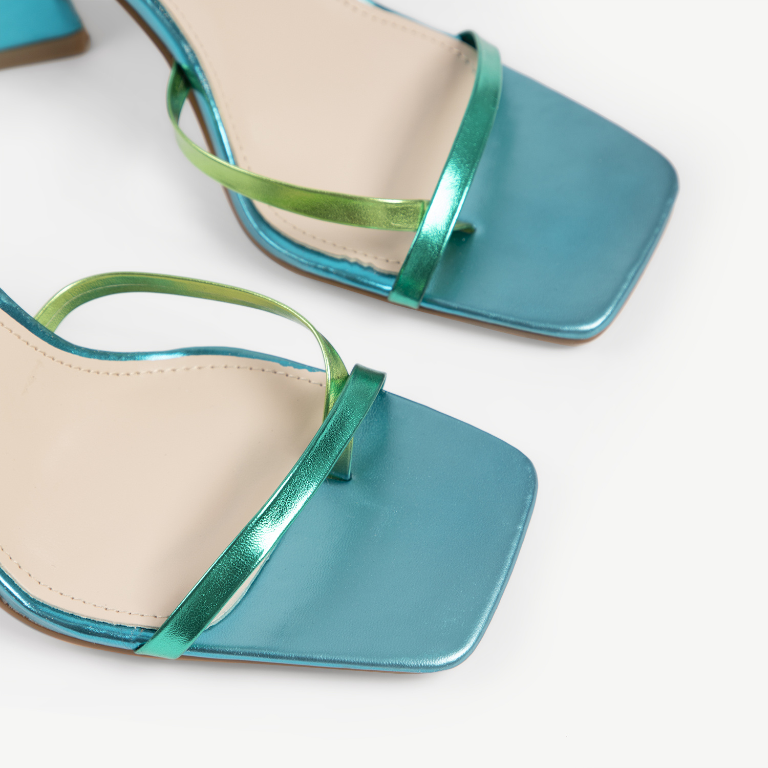 Amora Lace Up Block Heel In Blue Multi