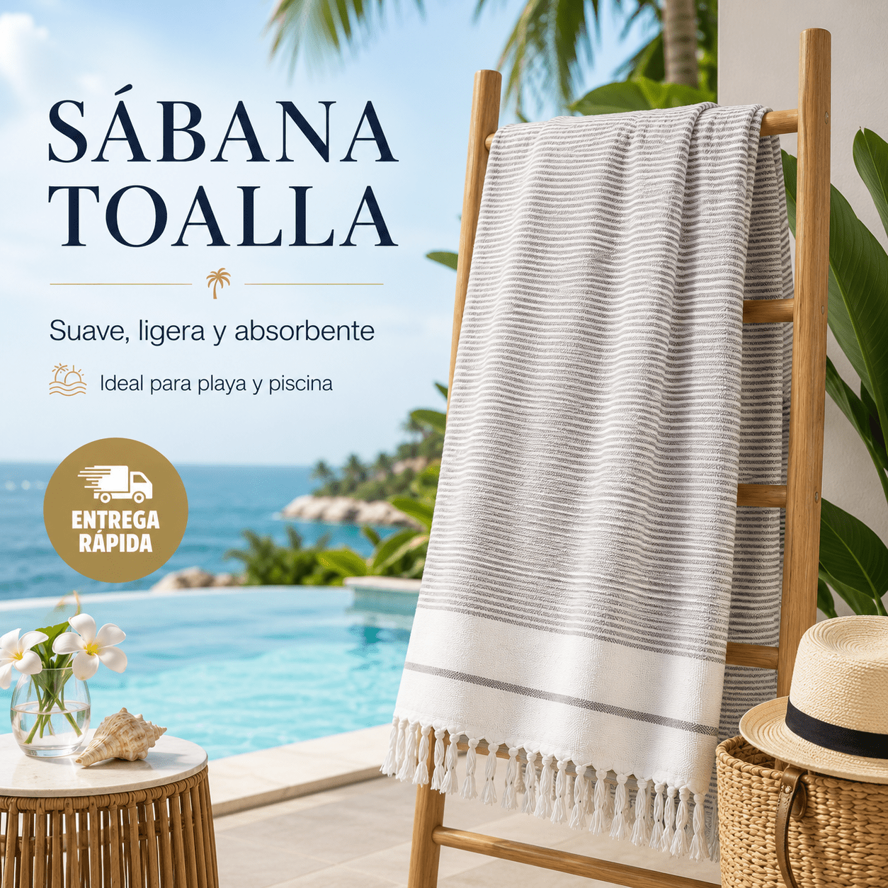 TEMU Toalla de Playa Turca Extragrande con (95x175 cm) – Algodón de Secado Rápido y Absorción | Toalla a Rayas Multicolor para Piscina, Viajes y Spa
