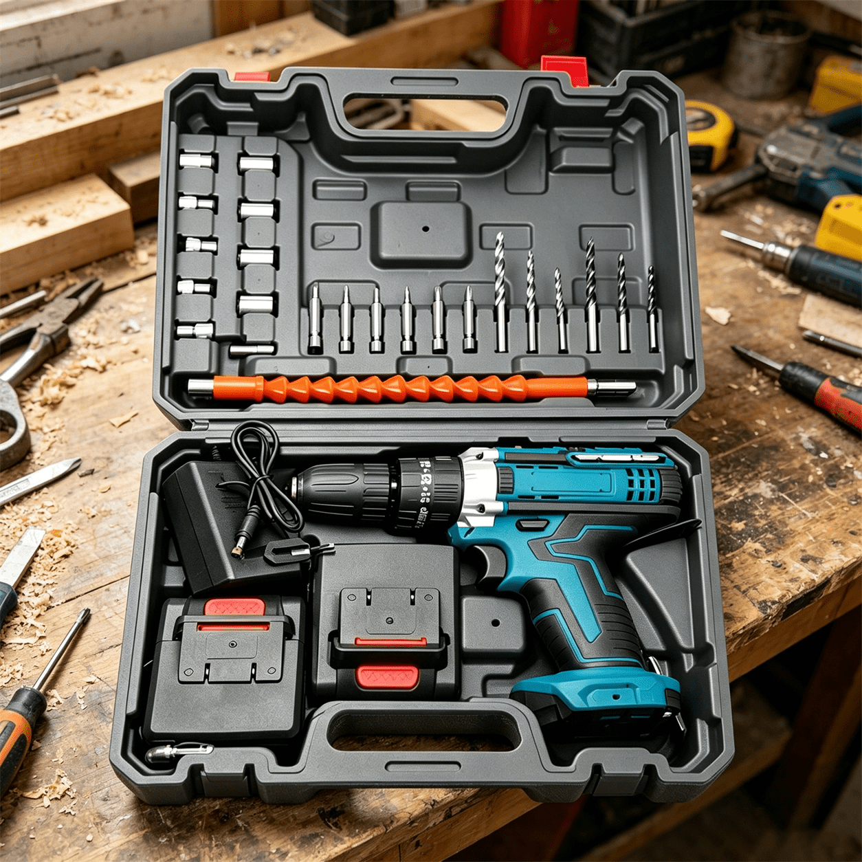 cordless   hammer impact drill driver electric screwdriver 2 battery electric screwdriver set 25 3 clutch handheld cordless hammer drill 29pcs drill bits led light for home and garden