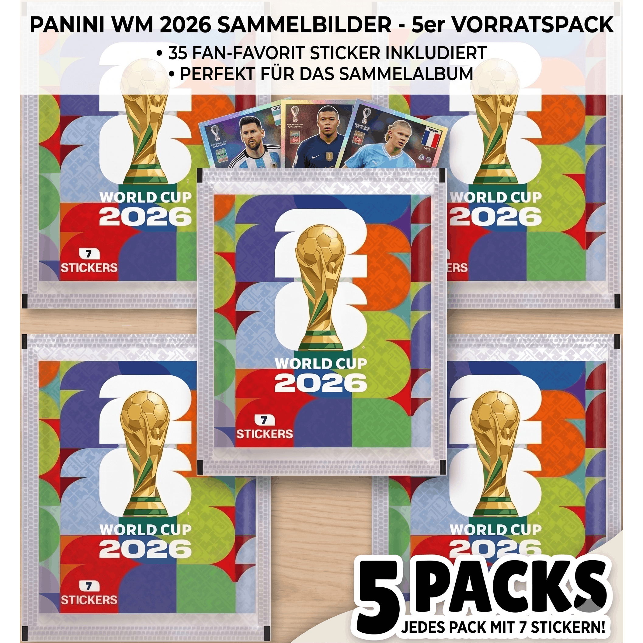 Image of Panini Fifa World Cup 2026 Stickers – 5 Packs / 5 Bags With 7 Stickers Each | Original World Cup 2026 Collectible Stickers, Unopened
