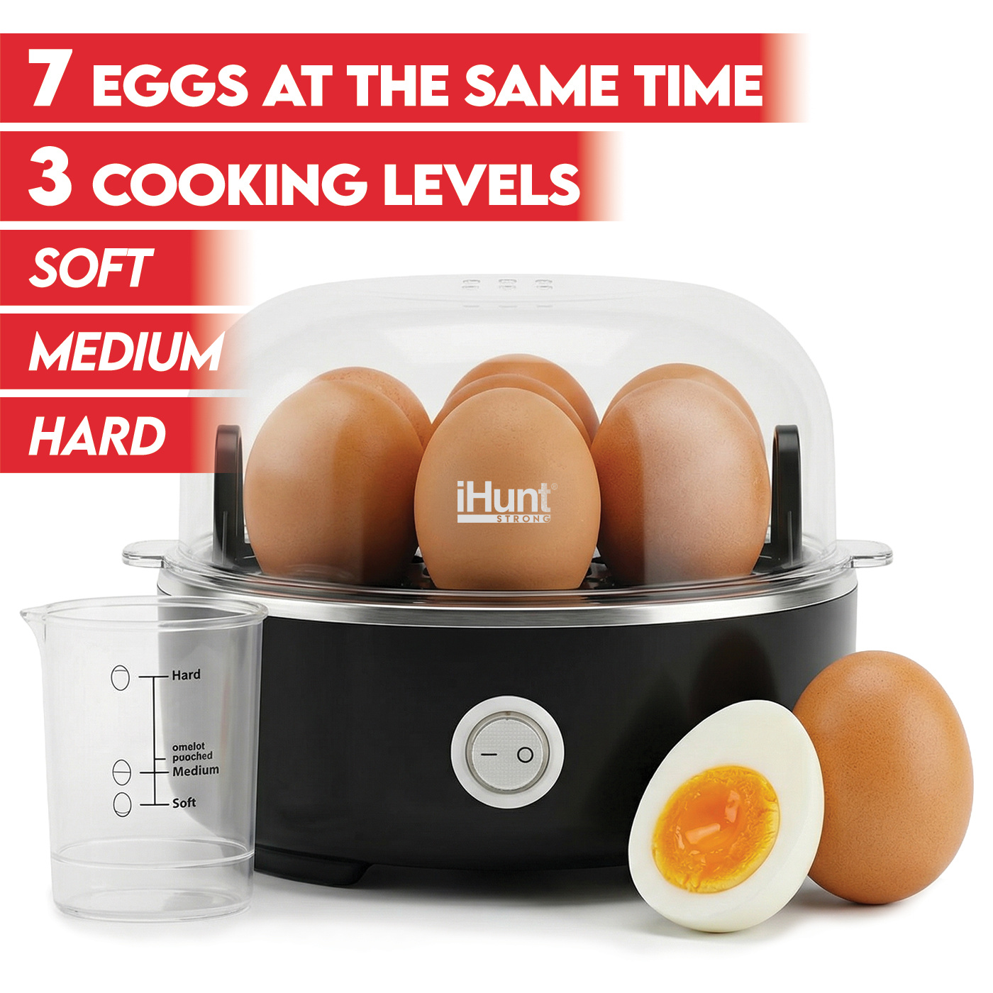 TEMU Hervidor de huevos iHunt BRO, 350W, capacidad para 7 huevos, 3 de cocción, base de acero inoxidable, apagado automático, bandejas para