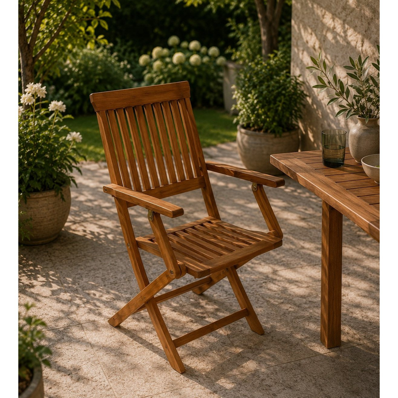 Folding Chair With Armrests, Oak , 4pcs
