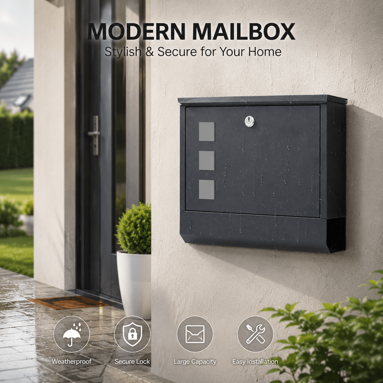 Xl Mailbox, With Newspaper Compartment, Wall Mailbox, 9 X 31 X 35 Cm, Window, Lockable, 2 Keys, Modern, , Mounting Set Included