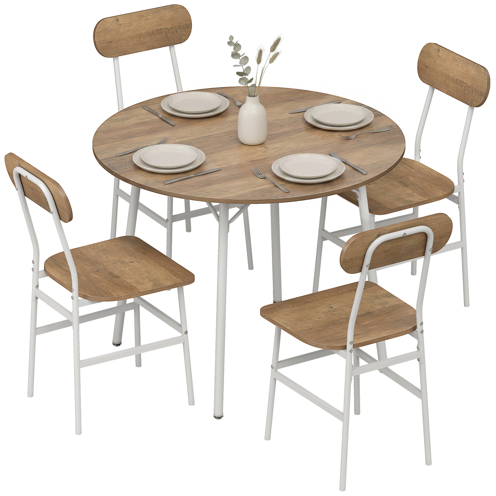 TEMU Juego de Mesa y Sillas de Comedor Compact 5 Piezas, Mesa de Cocina Redonda con 4 Sillas, Estilo Industrial, Metálico, para Espacios Pequeños,