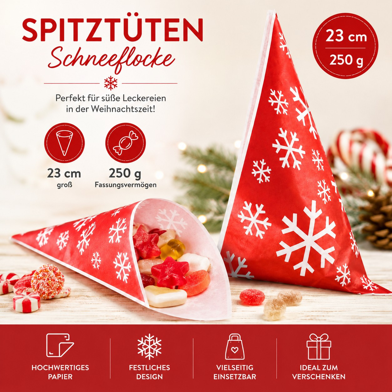 Image of Pointed Snowflake Pgv Bags, 23 Cm / Paper Snack Bags With Snowflake Design For Popcorn, Candy, , Or As Gift Packaging For , Weddings, Parties, Or Your Candy Stand
