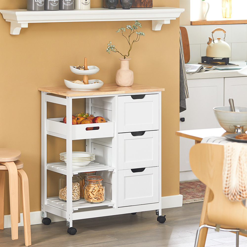 TEMU Carrello Cucina Con Ruote Carrello di Servizio Con Vassoio Carrello Cucina Con Piano di Lavoro 1 Vassoio Estraibile 3 Ripiani Portaoggetti Per
