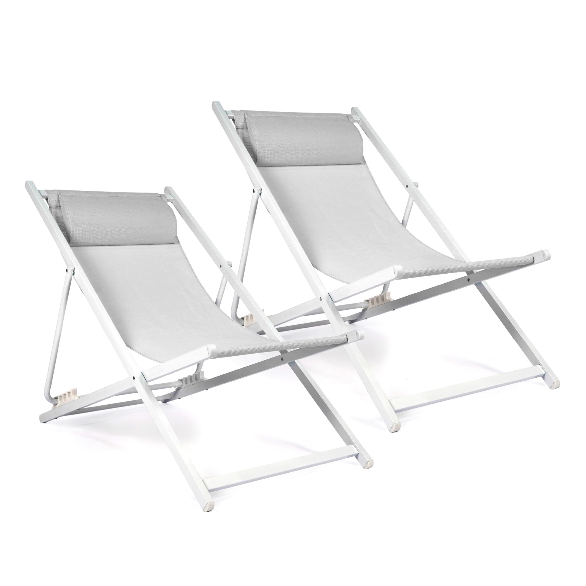 TEMU IlGruppone Set 2 Sdraio Mare Pieghevoli Reclinabili con Poggiatesta, Lettini da Spiaggia in Acciaio e , Sedie Relax per Giardino, Piscina,