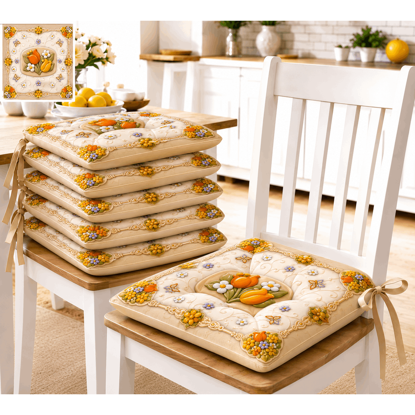 TEMU 6 Cushion Ties (set Of 6pcs) Tulip Pattern Durable Fabric - Hd For Indoor And Outdoor Use