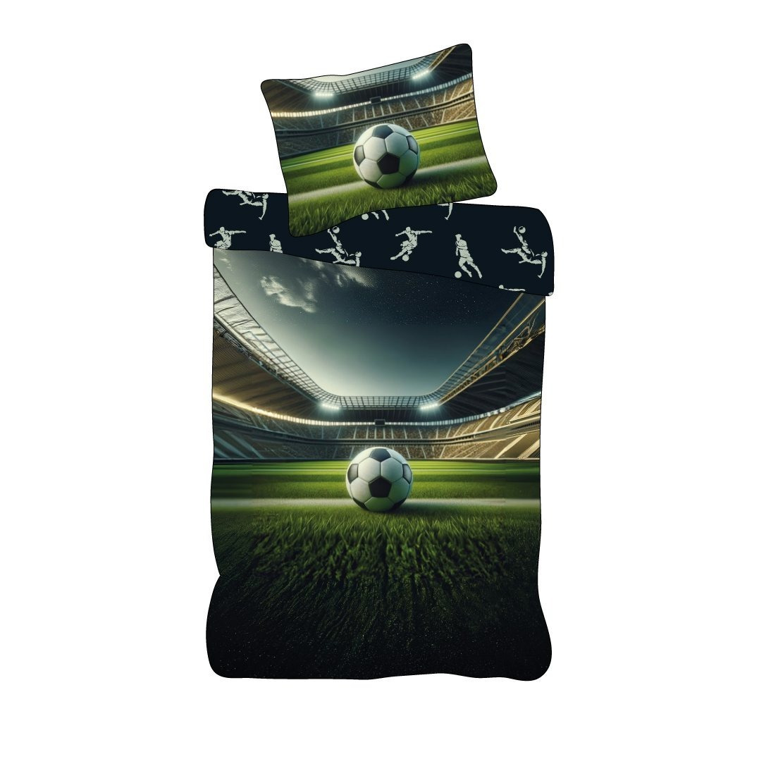 Image of Football Stadium Soccer Sport Reversible Bedding Set Duvet Cover 135x200 Pillowcase 80x80 100% Cotton Size Boys Fans