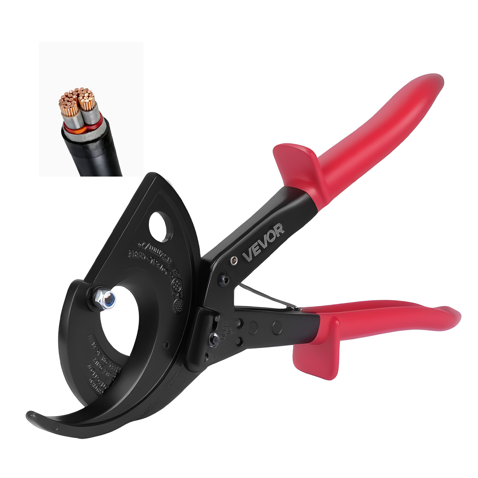 Image of Vevor Ratcheting Cable Cutter, Spring Steel With Insulated Handles, Quick-release Button, Heavy Duty Ratchet Cable Wire Cutter For Cutting Copper & Aluminum Cables Up To 800 / 400 Mm²