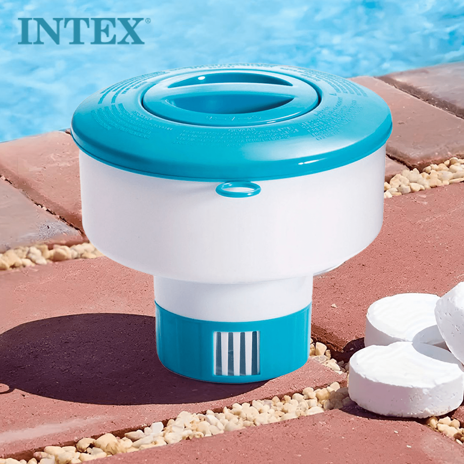TEMU INTEX Dispensador Cloro Piscina de Ø 17,8 cm, Skimmer Piscina, Compatible con Tabletas de Cloro o de Ø 7,6 cm, de Cierre de Seguridad,