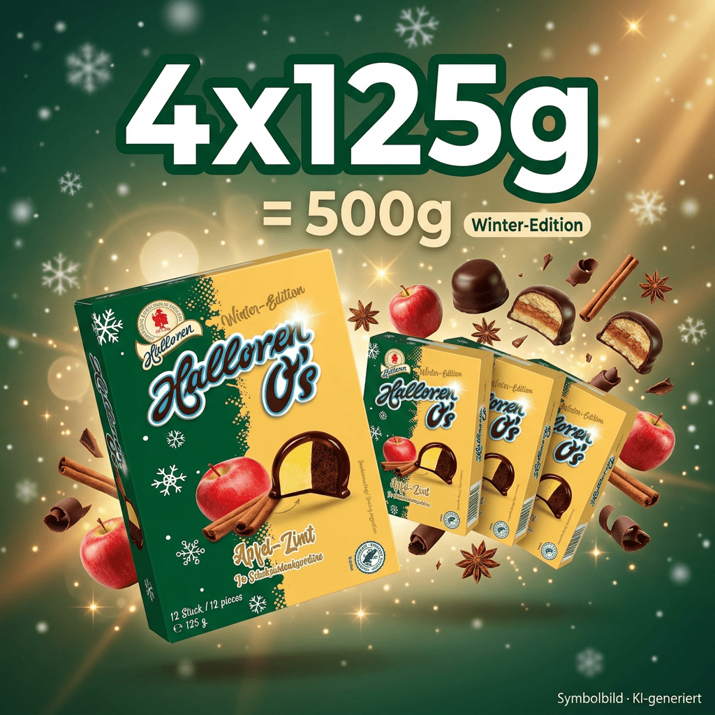Halloren - O's -cinnamon Winter Edition - Confectionery With -cinnamon Cream In Chocolate Coating - 83% Cream Min. 40% Cocoa - 4x125g 500g - Best Before 06.08.2026