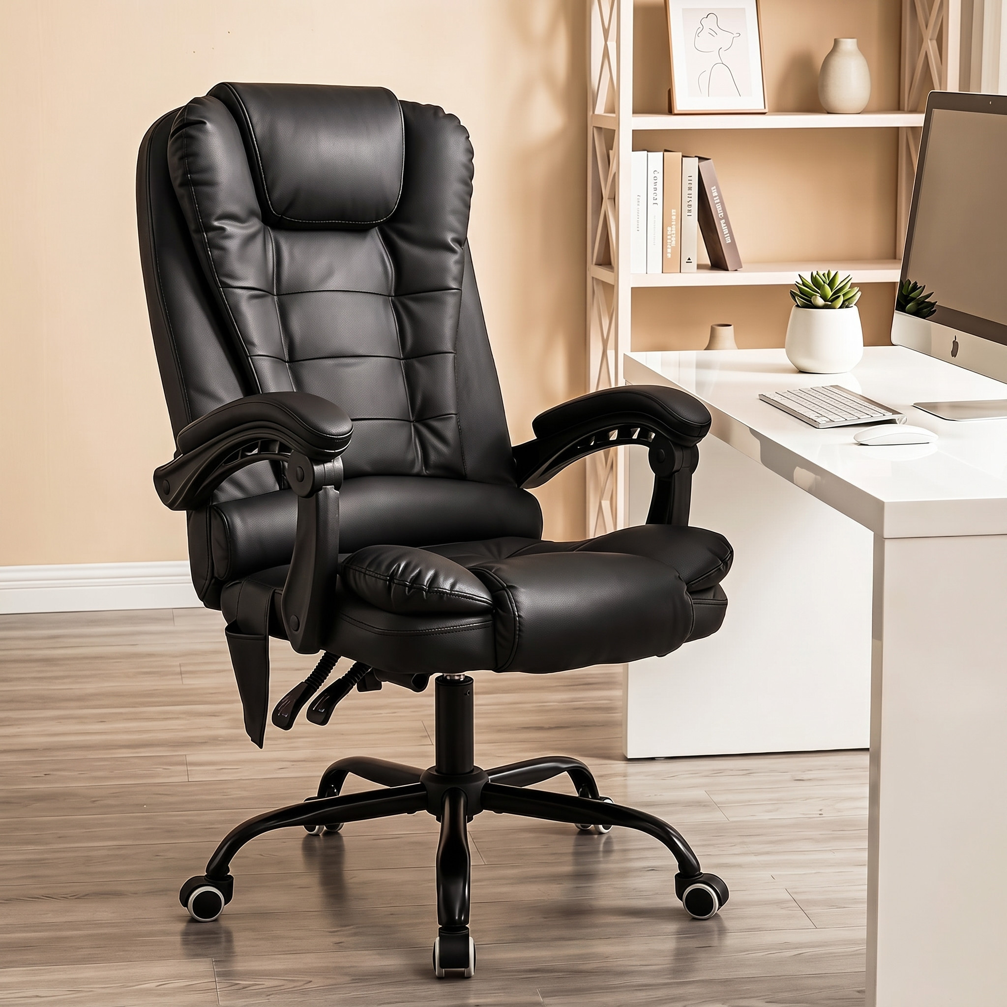 Image of Office Chair 150kg, Chair, Office Chair Gaming Chair, Ergonomic Office Chairs In Pu Leather, Angle-/height-adjustable Pc Swivel Chair With Armrests, Black
