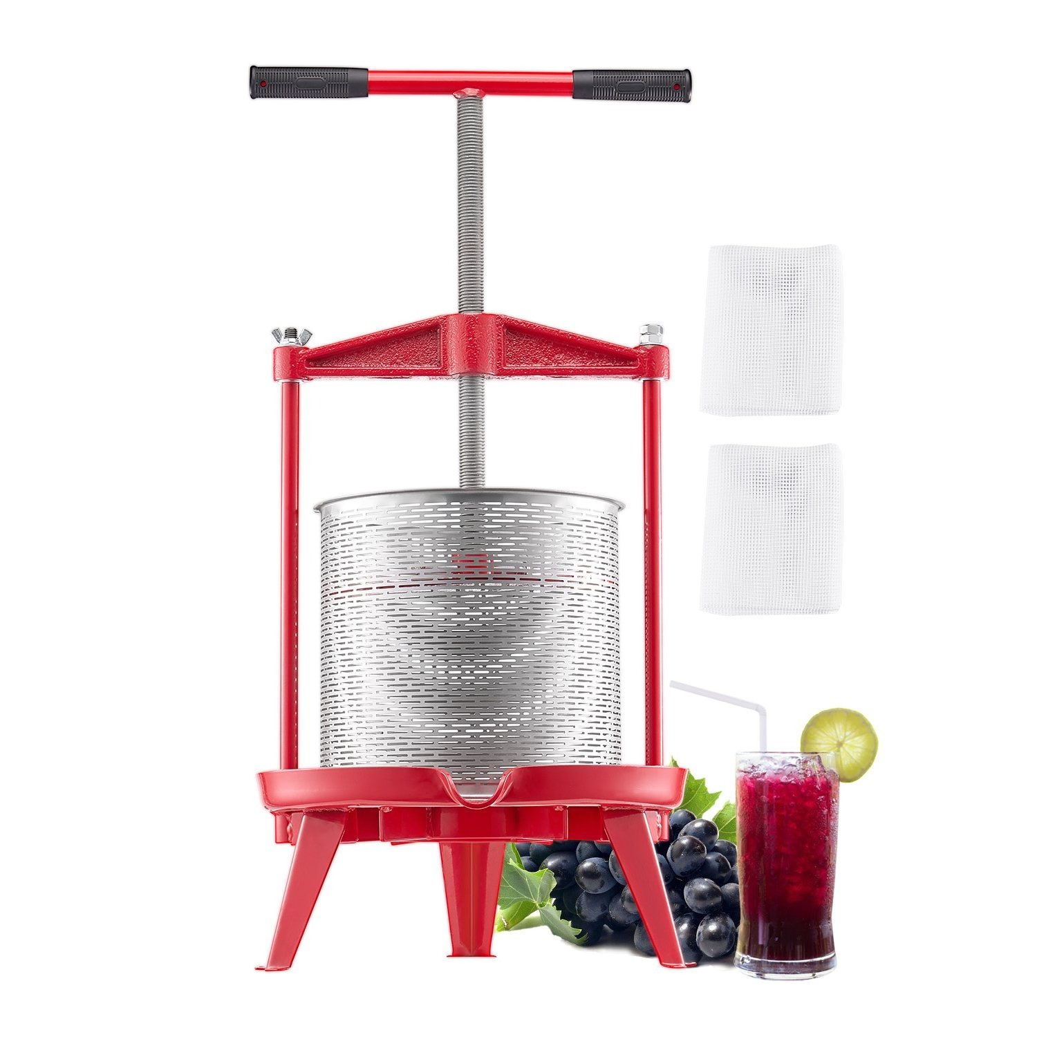 Image of 3.69 Gal/14l Fruit Wine Press, Stainless Steel Basket With Cross-beam And Triangular Structure, Manual Juice Maker, Cider Grape Tincture Making Press With T-handle For Kitchen Home