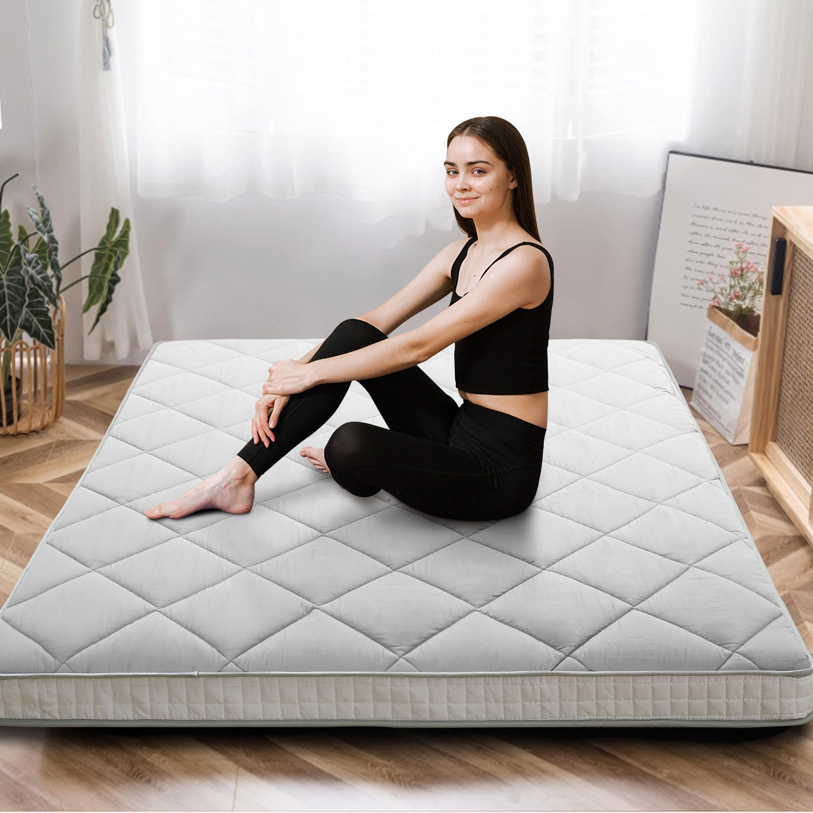 Image of Folding Futon Mattress, Guest Floor Mattress With Storage Bag, Foldable Portable Rolled Tatami Mattress