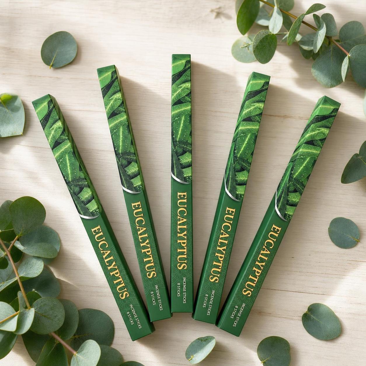 TEMU Premium Eucalyptus Incense Sticks – Set Of 5 Boxes | Natural Purifying & Relaxing Fragrance For Deep Breathing, Stress Relief, And
