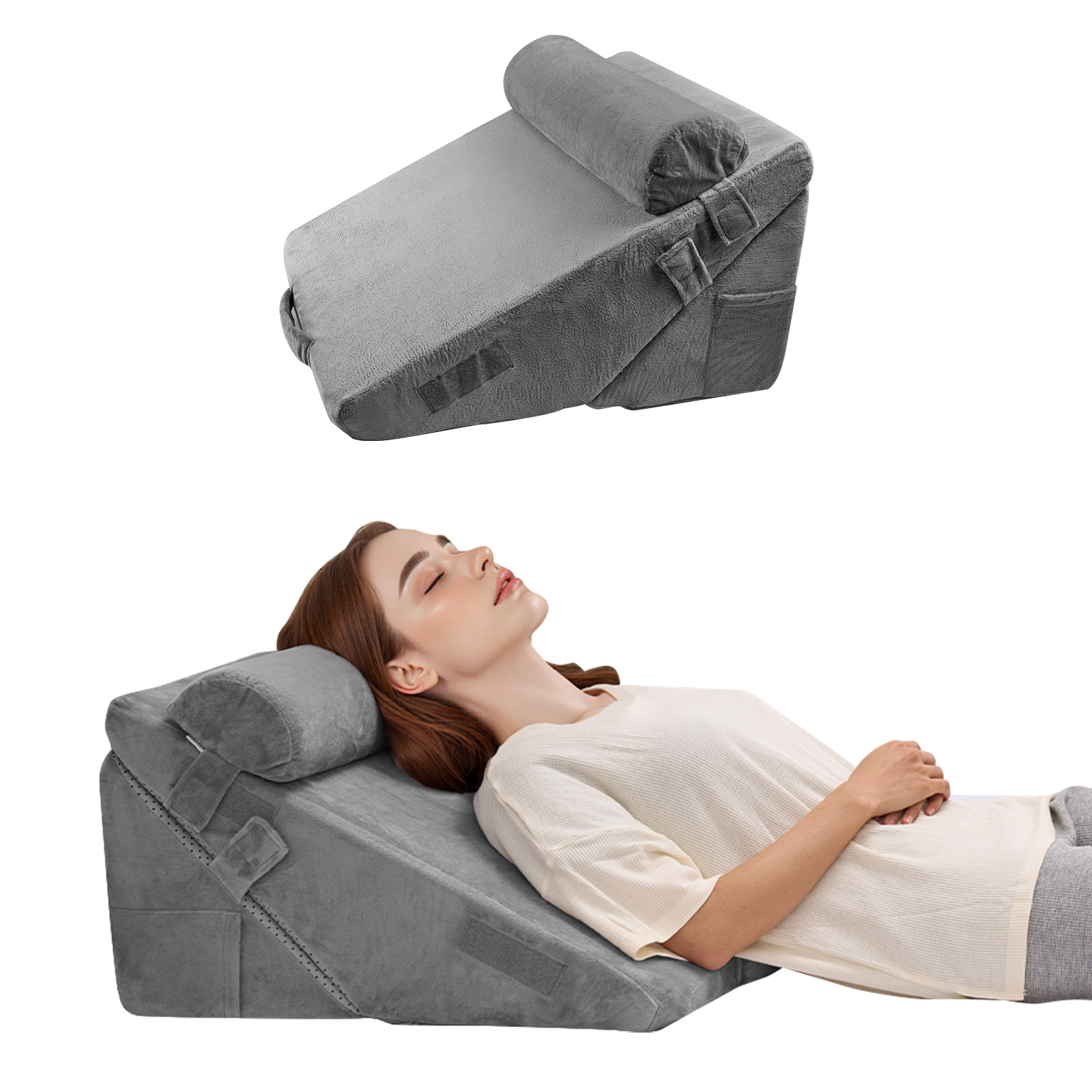 Image of Bed Wedge Pillow For Sleeping, 3pcs Adjustable Bed Wedge Set, With Washable Cover & Foam Support, Post Surgery Pillow For Acid Reflux, Back Pain, Snoring Relief & Gerd, Dark Grey