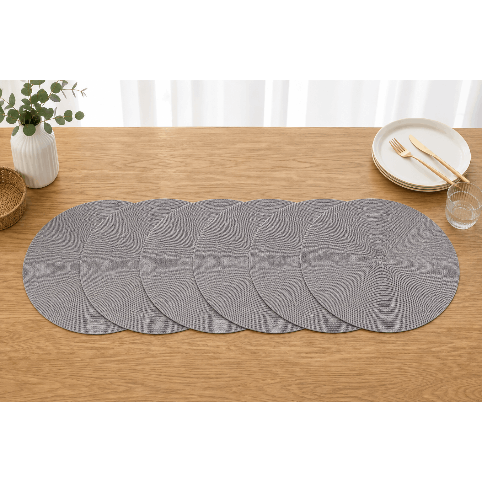 Round Placemats, Set Of 6, Gray, 38 Cm – Classic Everyday Placemats To Enhance Your . Heat-resistant, Water-repellent, Washable