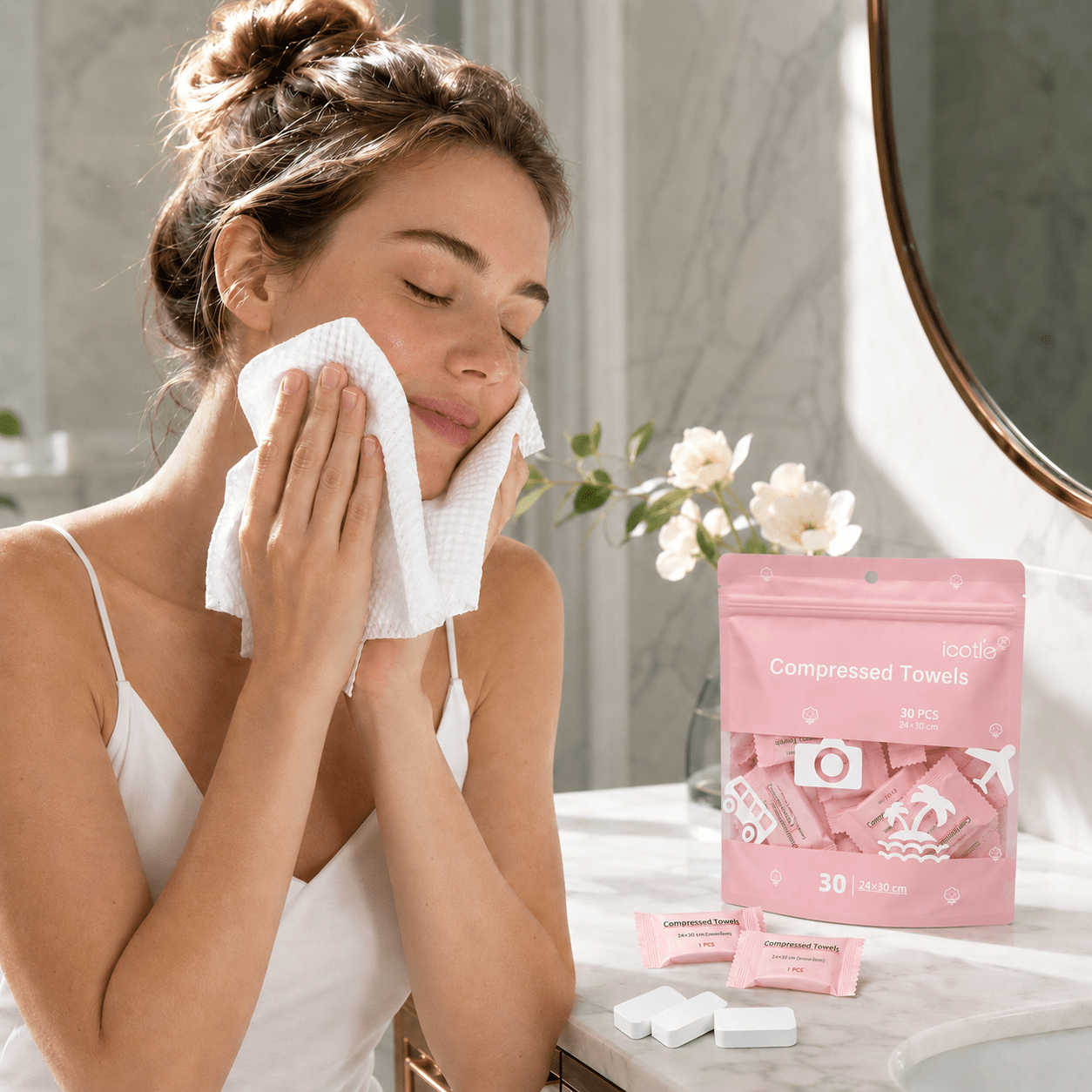 TEMU 30-piece Compressed Towels For Outdoor Use, Portable Towels For Camping, Trekking, Gym, And Travel, Mini Size For Personal Care And Bathing