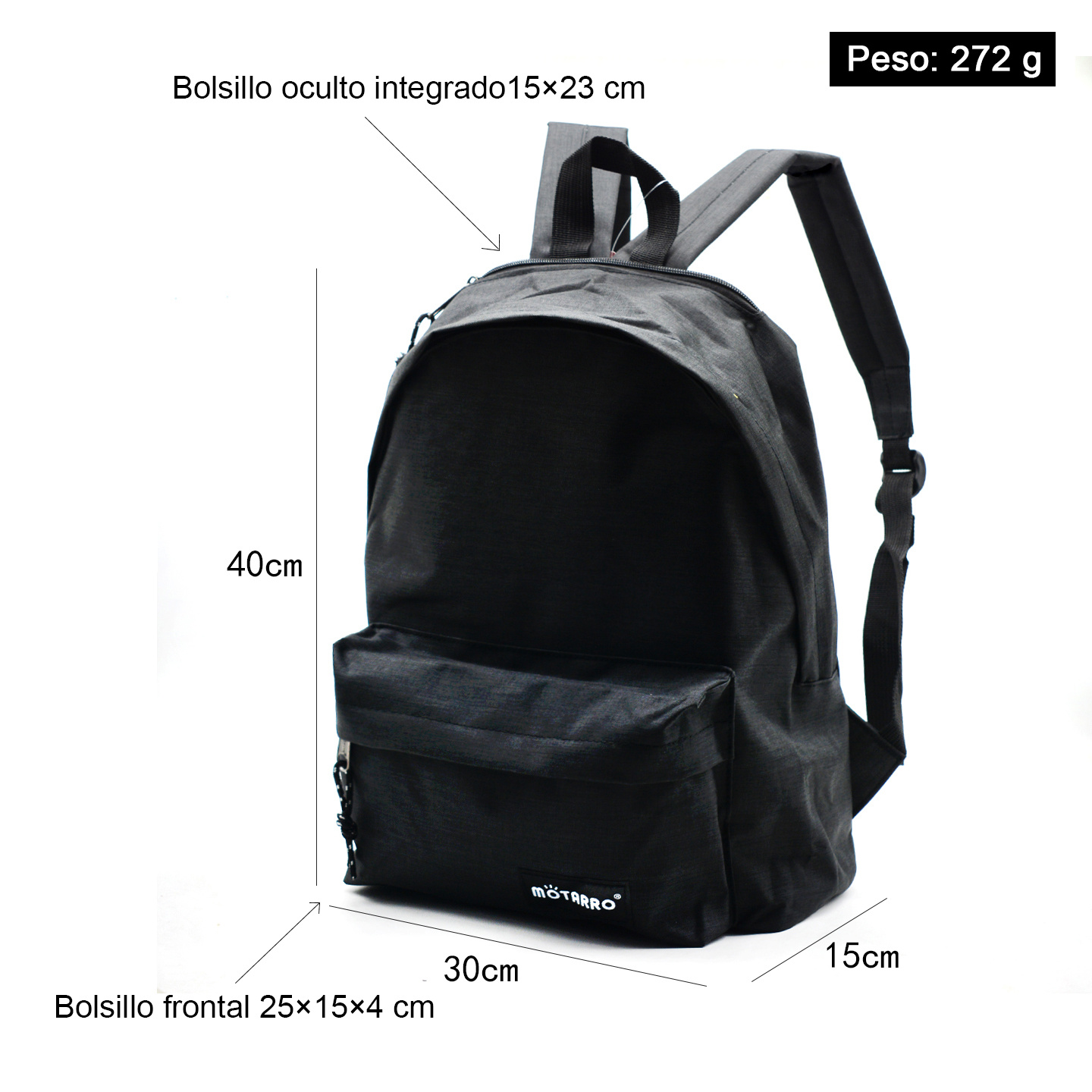 TEMU Mochila de Tela 272g, Mochila Escolar Multibolsillos, Mochila Casual de Viaje con Compartimento Interno, Disponible en Negro, Azul y Rosa
