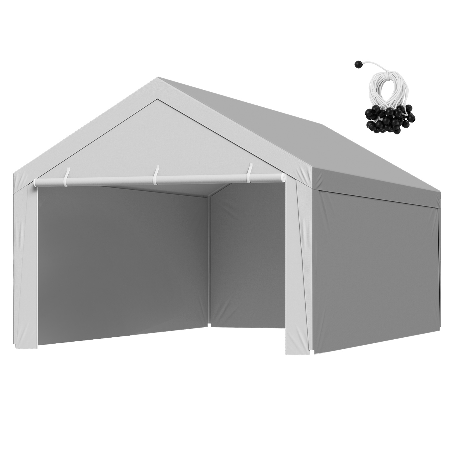 Image of Vevor Carport Replacement Canopy, 12 X 20 Ft Potable Garage Tent Top Tarp With , Heavy Duty Car Shelter Tarp With Ball Buggees, Grey, Frame Not Included