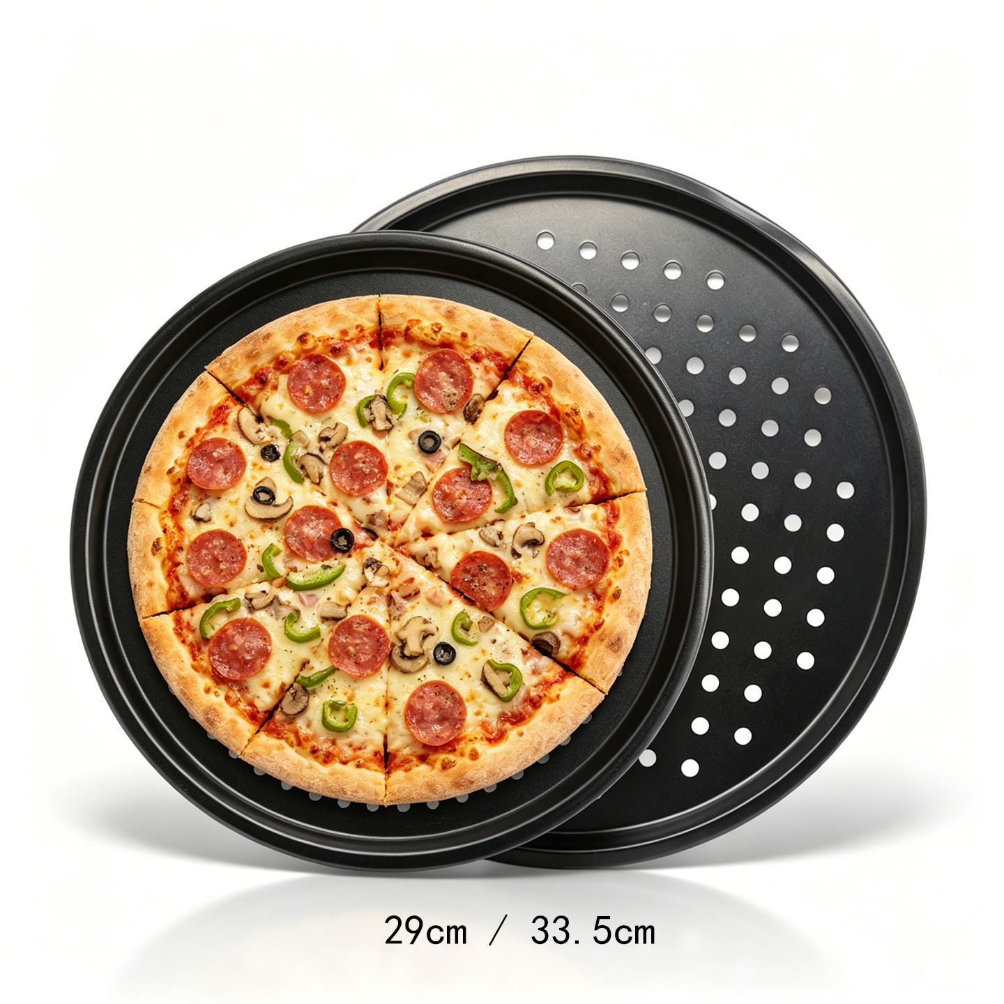 TEMU Set de 2 Bandejas de Hornear Pizza de Acero Perforada Tamaño 29 cm y 33 5 cm Juego de Bandejas Perforadas para Pizza Antiadherentes Resistentes