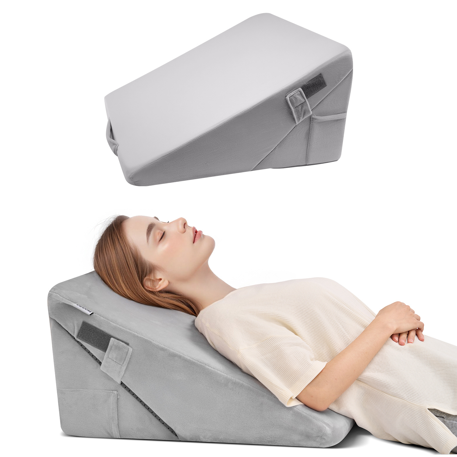 Image of Bed Wedge Pillow For Sleeping, Adjustable Bed Wedge, 25d High-density Foam Filling & Soft Washable Cover, Post Surgery Pillow For Acid Reflux, Back Pain, Snoring Relief, Light Grey
