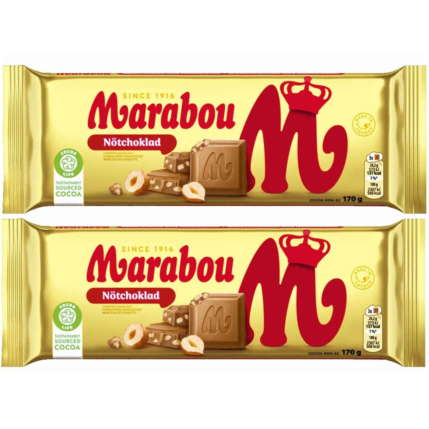 Marabou Nut Chocolate With Broken Hazelnuts - From Sweden 2x170g