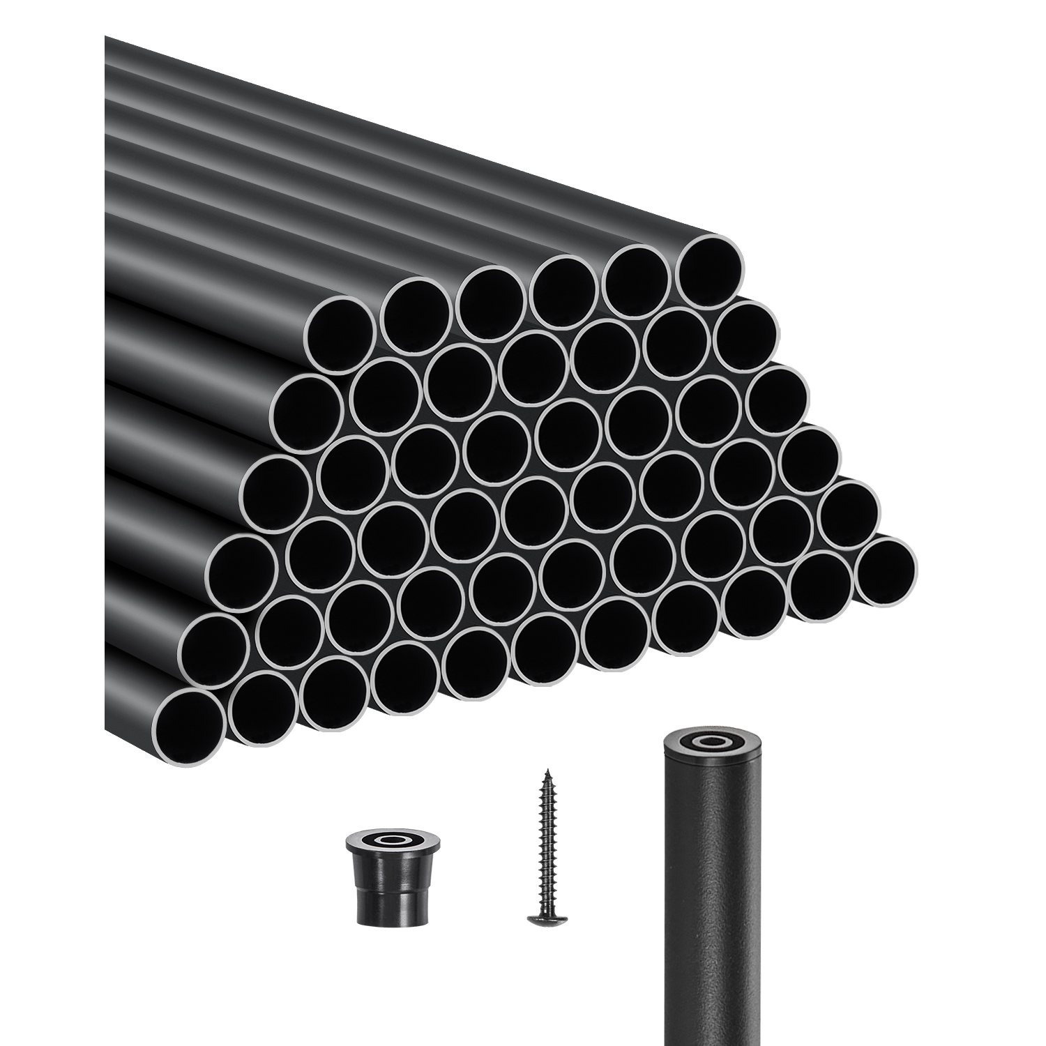Image of Vevor Staircase Balusters 51 Pack, 36 In Aluminum Stair Balusters, 3/4 In Round Metal Spindle Railing, Hollow Deck Railing With Rail Caps & Screws For Stairs, Porch, Patio, Fence, Black