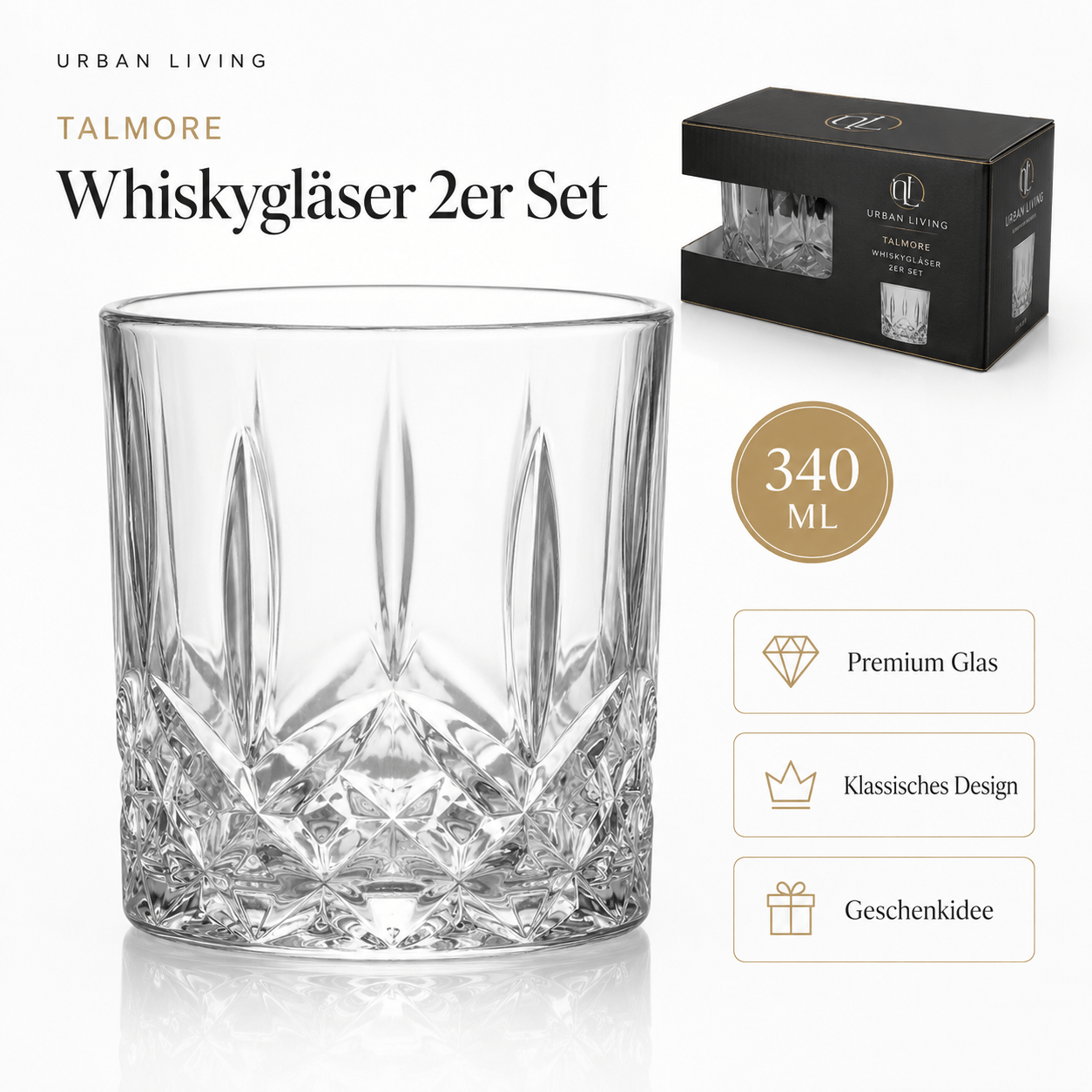 Image of Whisky Glasses 2pcs Set 340 Ml – Elegant Tumbler Glasses For Whisky, S, Long Drinks & Soft Drinks