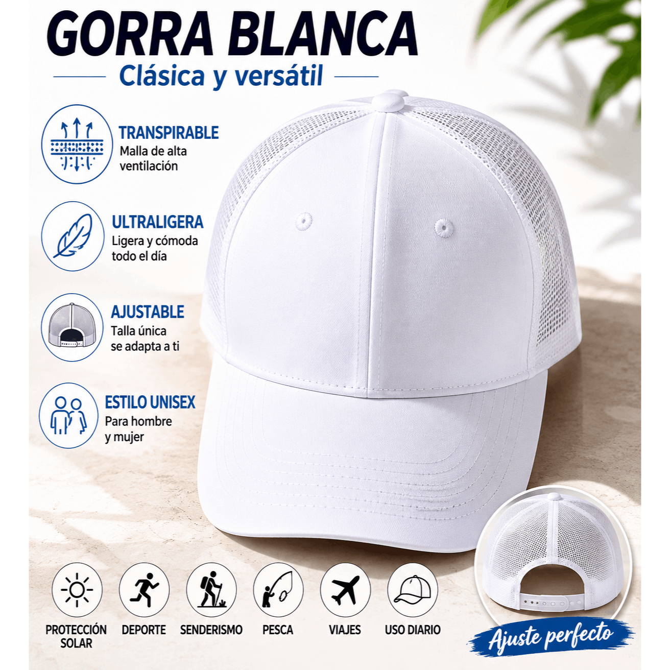 TEMU Gorro clasica mujer y hombre , Malla transpirable ,Cierre ajustable , Visera curva,Talla unica, Tejido resistente y Ideal para