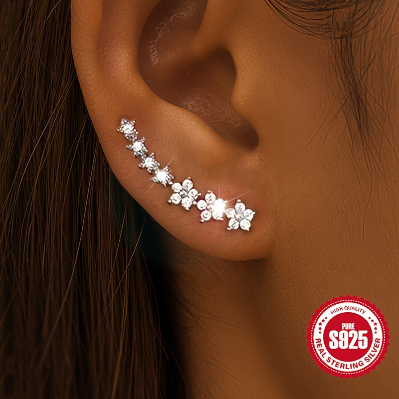 TEMU S925 Silvery Earrings For Women With Row-, Hypoallergenic, Suitable For Daily Use, Elegant And Versatile Earrings, Gift Idea For Holidays And