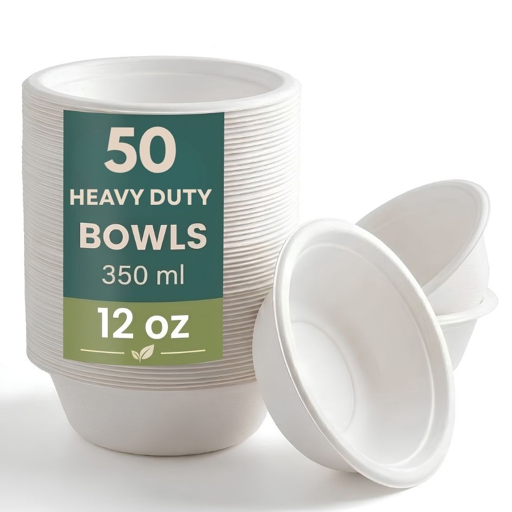 TEMU 50pcs 12oz Heavy Duty Paper Bowls | 350ml Leak Resistant Microwave And Fridge Safe Disposable Salad Bowls For Soup, Salad, Dessert, Parties,