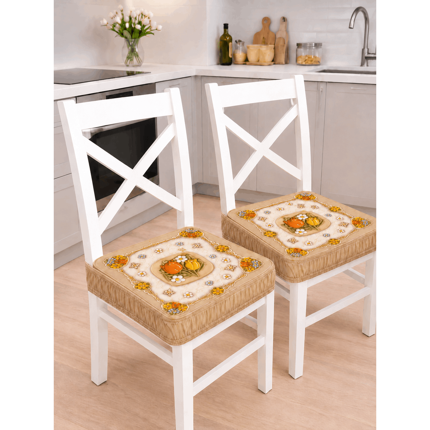 TEMU Cushion (set Of 2) – 4.5 Cm , Wraparound Elastic Band, Super Soft, Non-slip Tulip Design