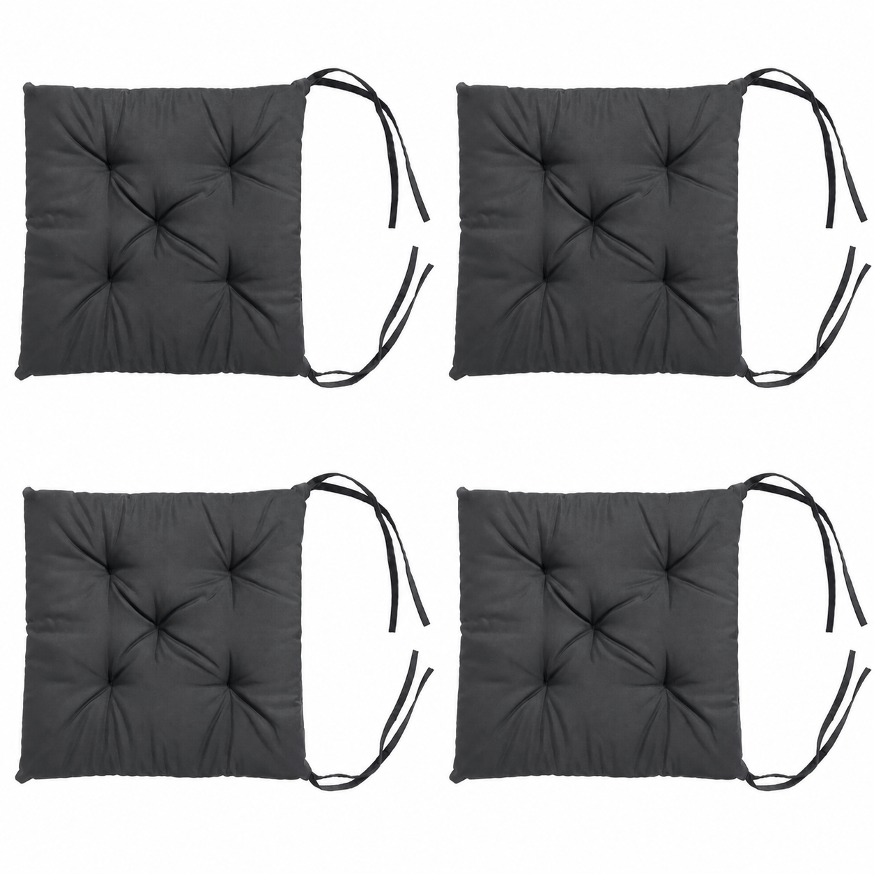 4-piece Set Of 40x40 Cm Dark Gray Seat Cushions With Ties – Comfortable Chair Cushions For Garden Chairs, Dining Chairs, Balcony Furniture, Patio Chairs, And Kitchen Chairs, . 4 Cm Padding Height