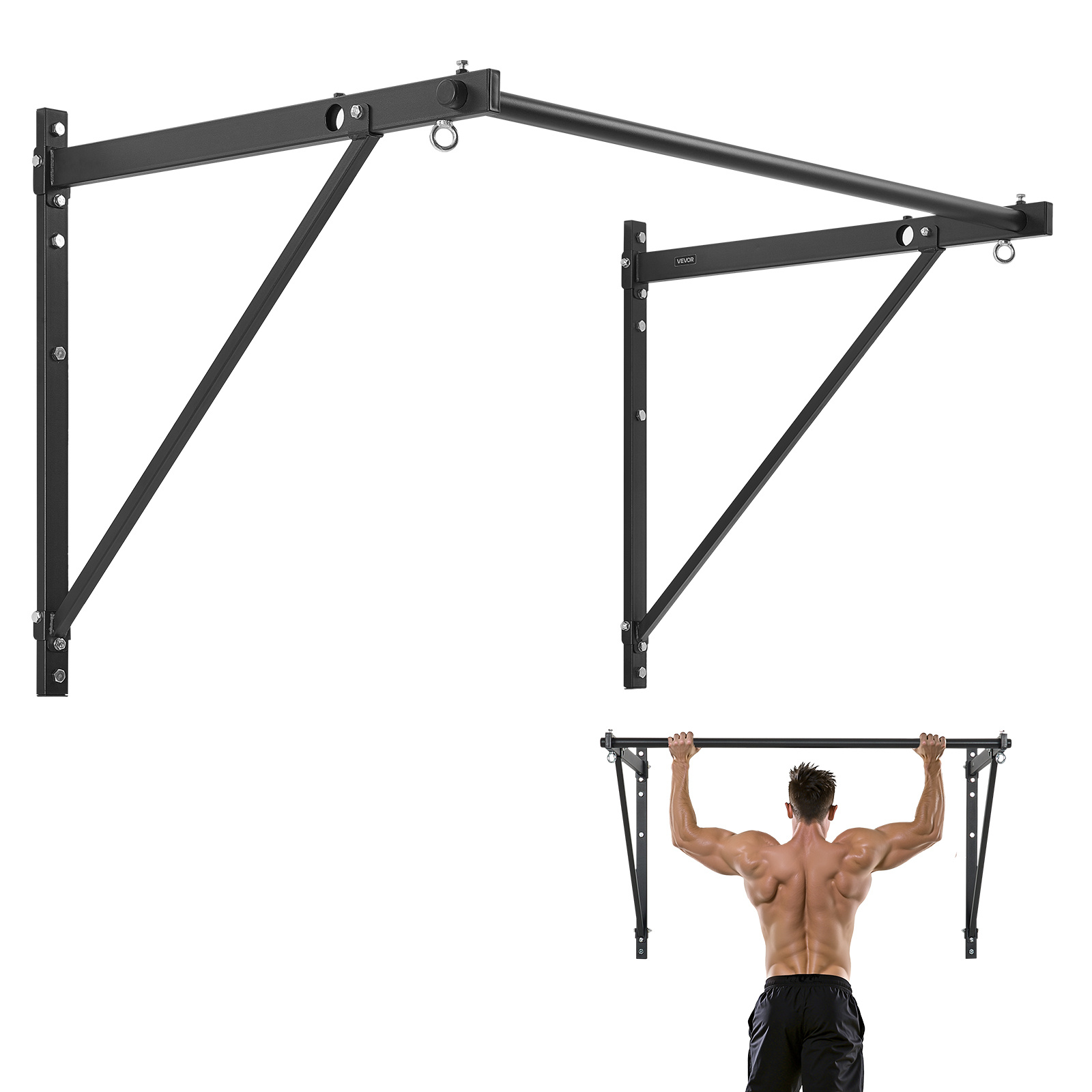 Image of Vevor Pull Up Bar, 50 In Width Wall Mounted Pull Ups, Adjustable Depth 22" Or 30" From Wall, Heavy Duty Steel Upper Body Workout Bars, 440 Lbs Weight Capacity Chin Up , For Home Gym
