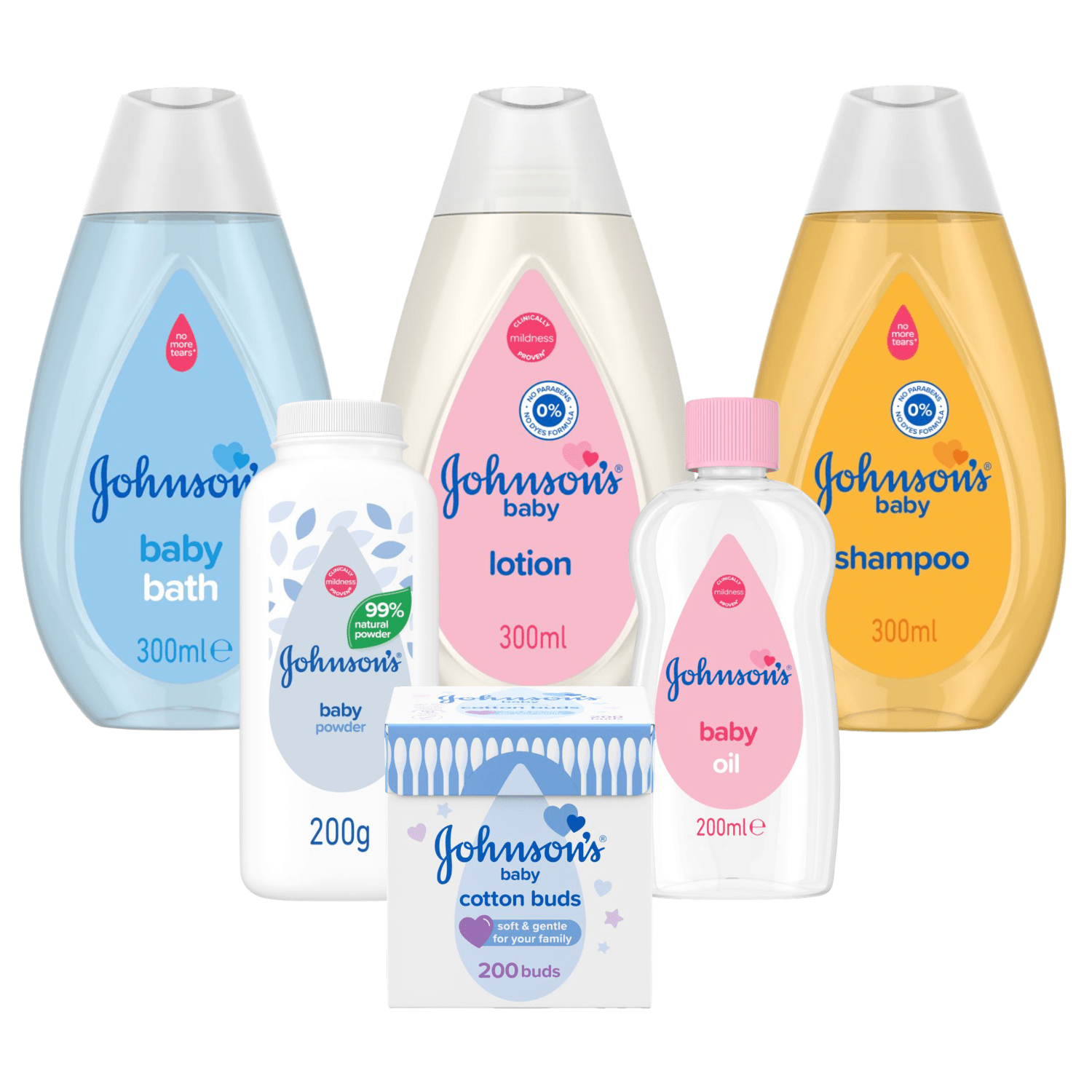 TEMU 's Baby 6pcs Newborn Gift Hamper Bundle Set, 300ml, Baby Bath Wash 300ml, Baby Lotion Moisturiser 300ml, Baby Powder 200g, 200ml, Buds 200 Pack,