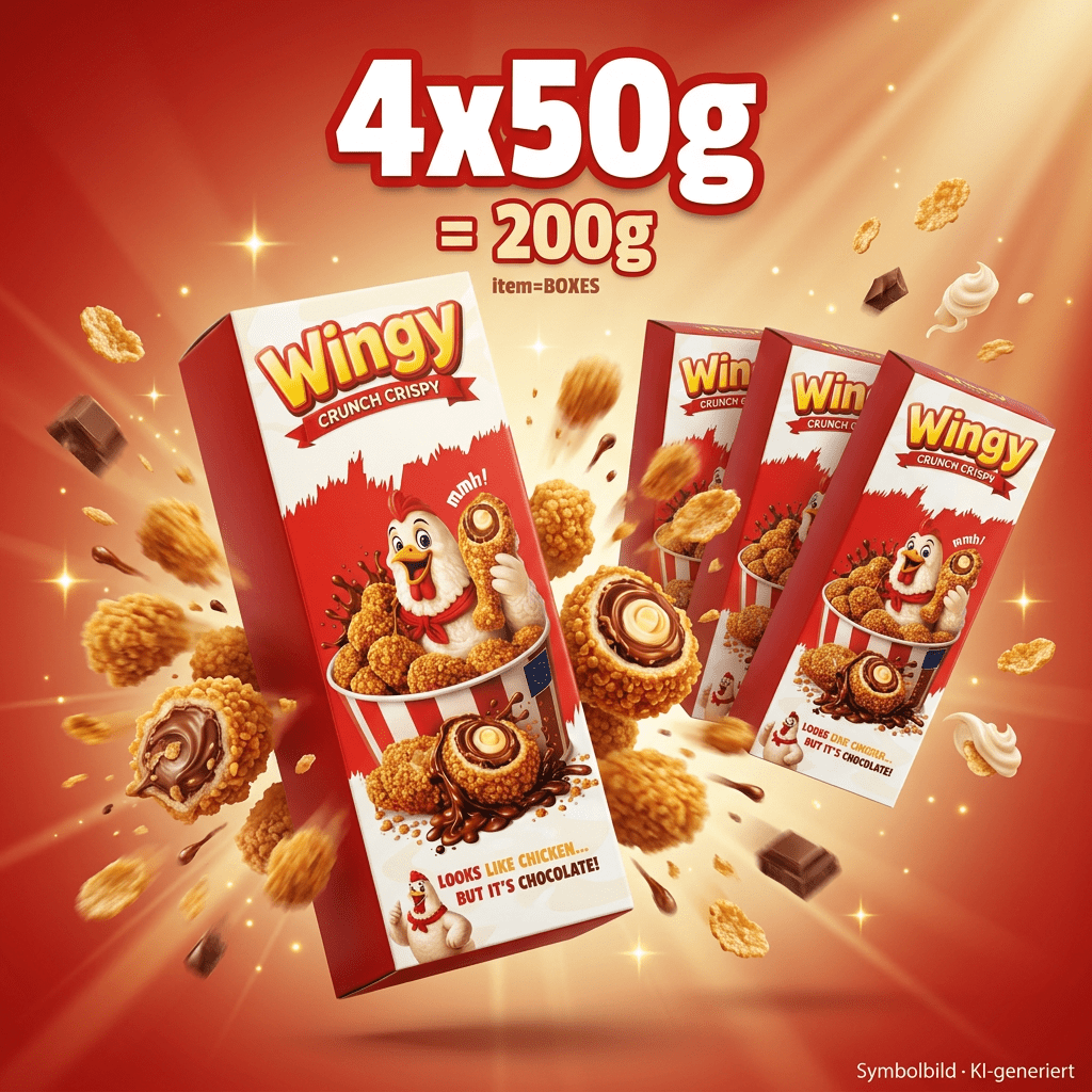 Wingy - Crunchy Crispy Chocolate With Cream Filling Biscuit Pieces - 42% Milk Chocolate Caramelized Crunchy - 4x50g 200g