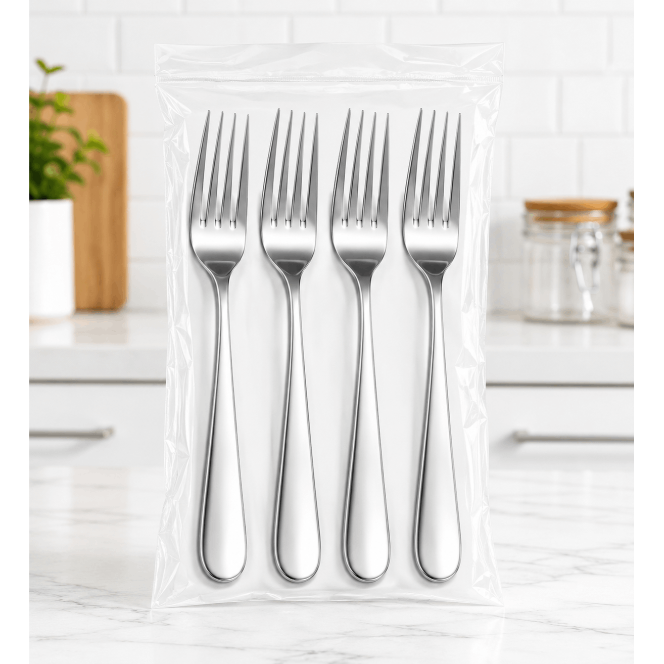TEMU Versatile, Elegant Stainless Steel Fork Set - 4pcs, 17.27cm Dessert & Salad Forks For Home, Kitchen, Restaurant - Mirror Polished, Dishwasher