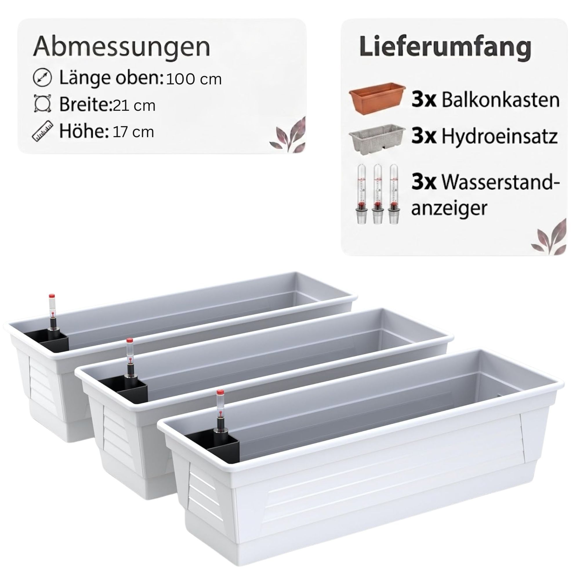 1er 3er set blumenkasten – pflanzkasten hydroeinsatz